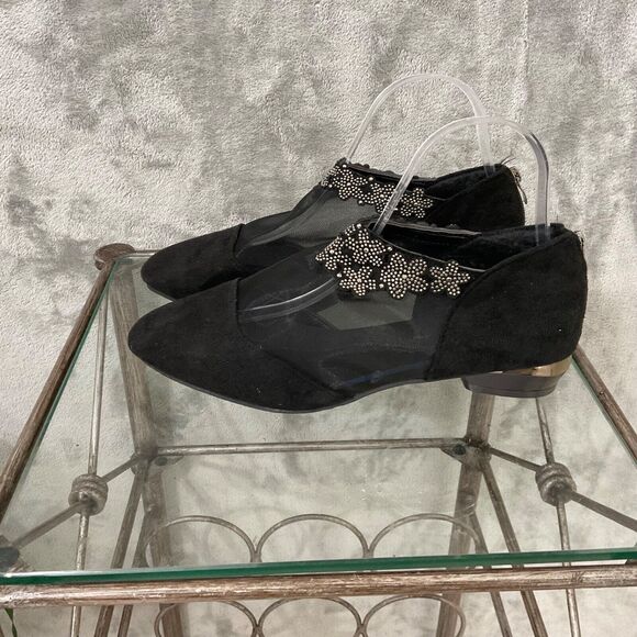 Fairy Embellished Rhinestone Floral  Flats Shoes women’s Size: EU 40 US 9 black - Picture 1 of 12